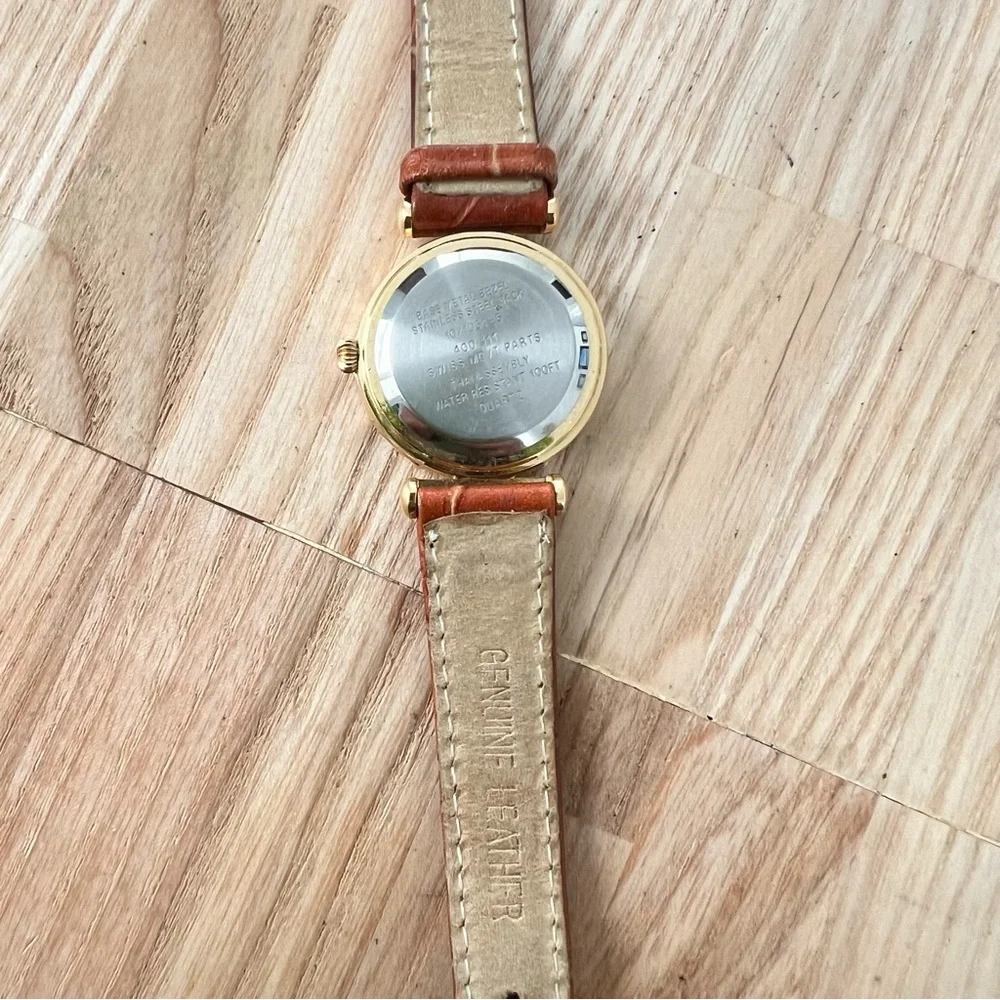 Anne Klein II ladies blue dial two tone brown leather watch NEW BATTERY